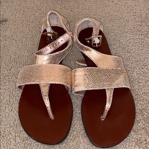 Copper metallic thong flip flops